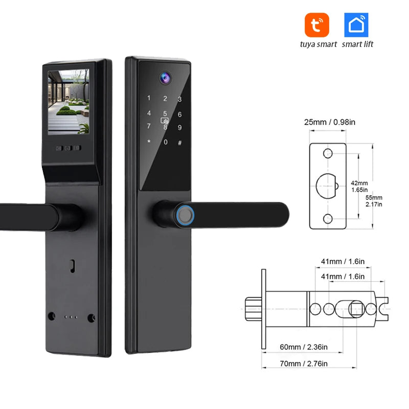 Tuya WiFi Digital Electronic Smart Door Lock with Camera Photo Capture for Residential and Apartment Entrance doors
