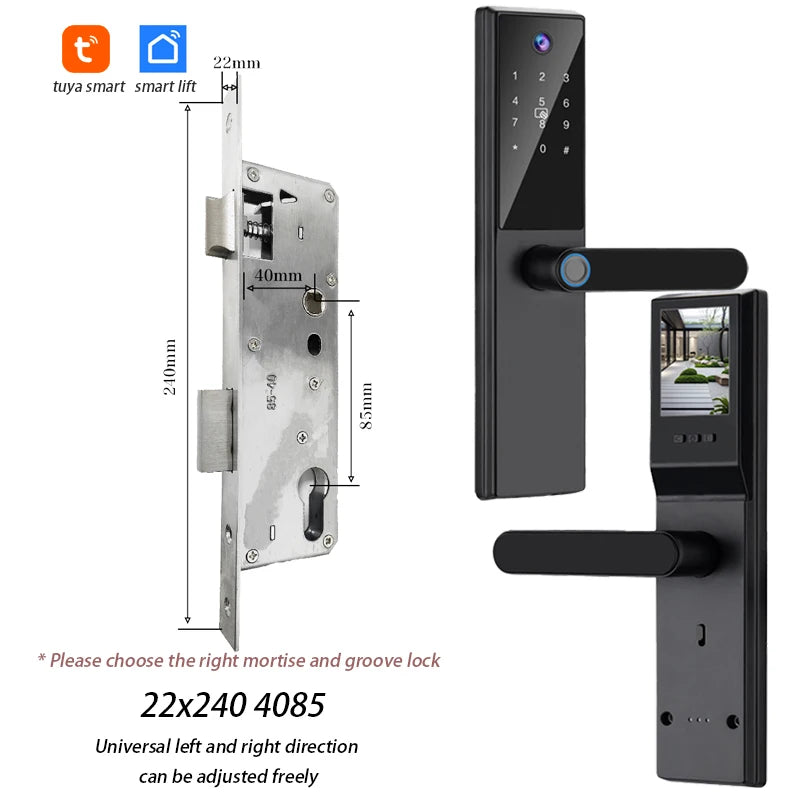 Tuya WiFi Digital Electronic Smart Door Lock with Camera Photo Capture for Residential and Apartment Entrance doors