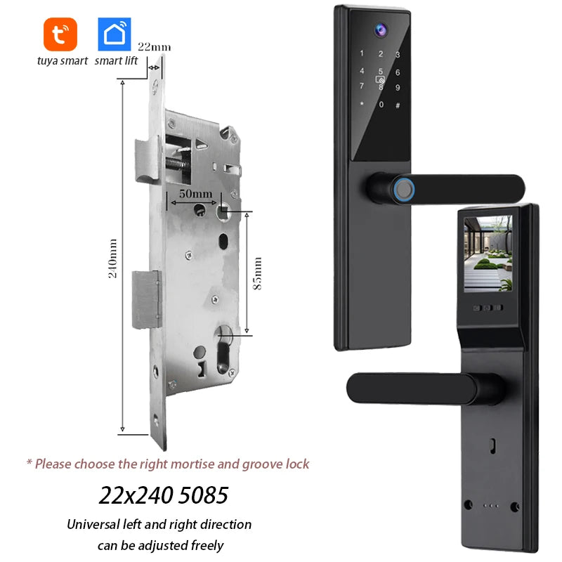 Tuya WiFi Digital Electronic Smart Door Lock with Camera Photo Capture for Residential and Apartment Entrance doors