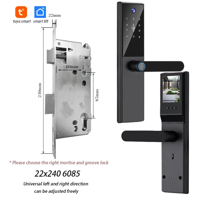 Tuya WiFi Digital Electronic Smart Door Lock with Camera Photo Capture for Residential and Apartment Entrance doors