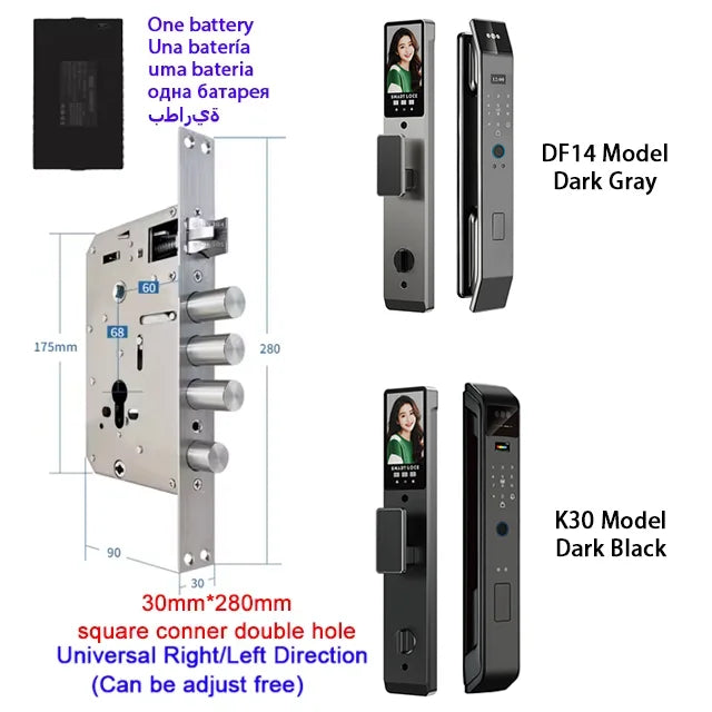 Tuya APP Smart Life APP Control Voice Intercom Smart Lock 3D Face Recognition Fingerprint Password Smart  Door Lock With Camera