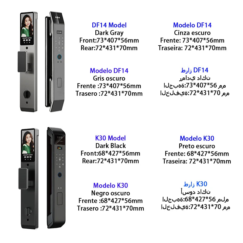 Tuya APP Smart Life APP Control Voice Intercom Smart Lock 3D Face Recognition Fingerprint Password Smart  Door Lock With Camera