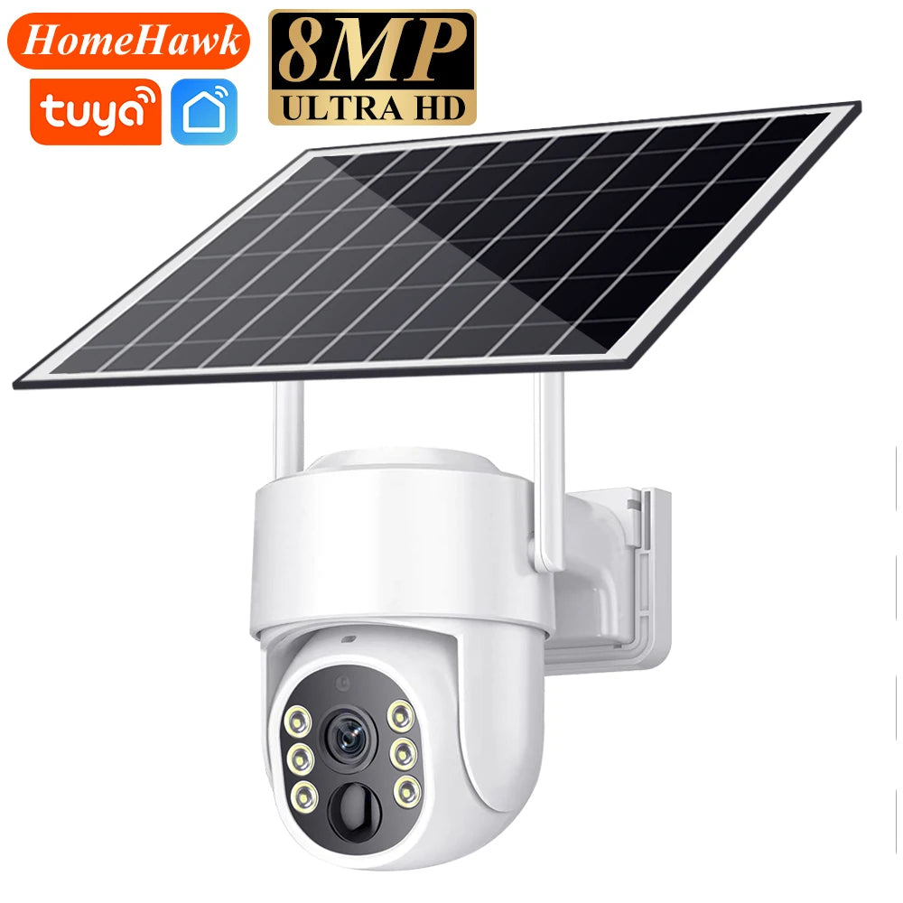 Tuya Solar WiFi Security Camera Outdoor Wireless 8MP Low Power Battery PTZ Camera PIR Motion Detection CCTV Video Surveieillance
