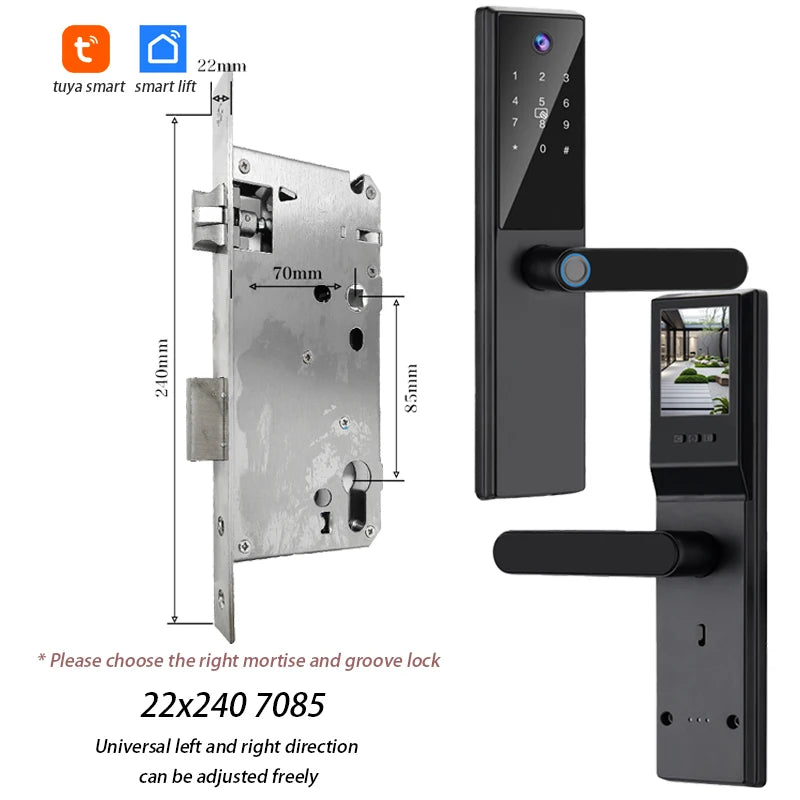 Tuya WiFi Digital Electronic Smart Door Lock with Camera Photo Capture for Residential and Apartment Entrance doors