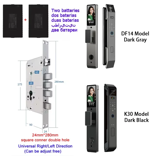 Tuya APP Smart Life APP Control Voice Intercom Smart Lock 3D Face Recognition Fingerprint Password Smart  Door Lock With Camera