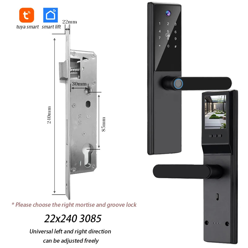Tuya WiFi Digital Electronic Smart Door Lock with Camera Photo Capture for Residential and Apartment Entrance doors