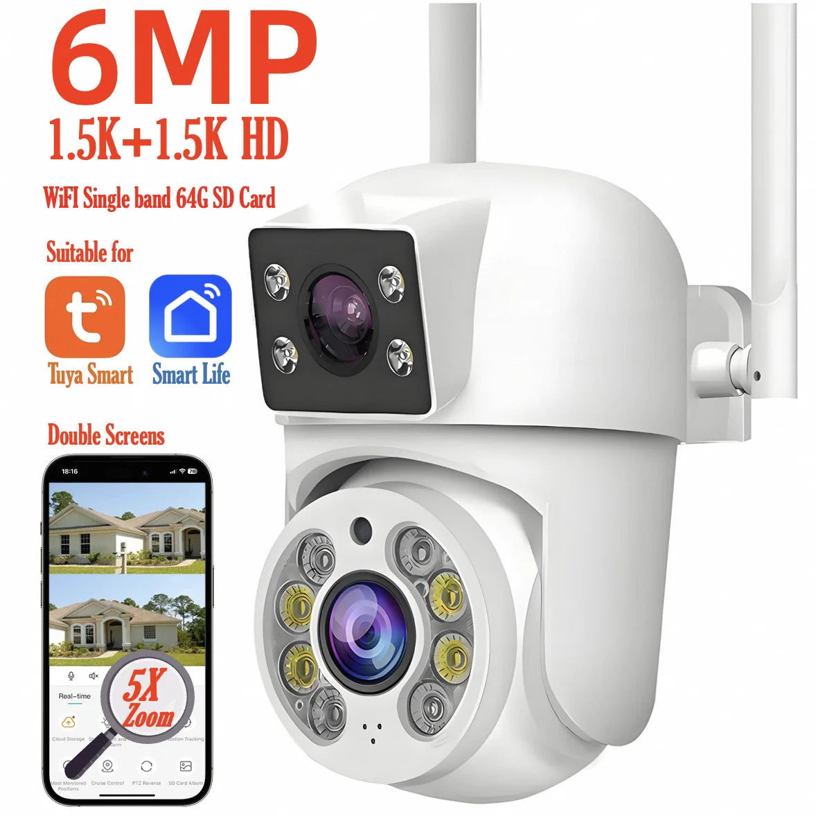 Tuya 8MP WIFI IP Camera PTZ Dual Lens Dual Screen Manual Detection Full Color Night Vision Outdoor Security Surveillance Camera