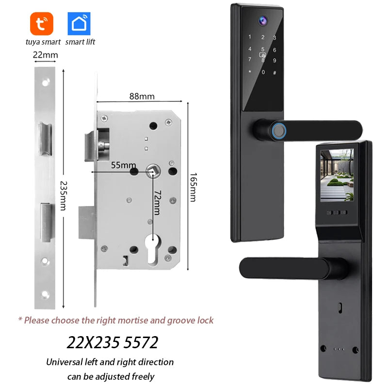 Tuya WiFi Digital Electronic Smart Door Lock with Camera Photo Capture for Residential and Apartment Entrance doors