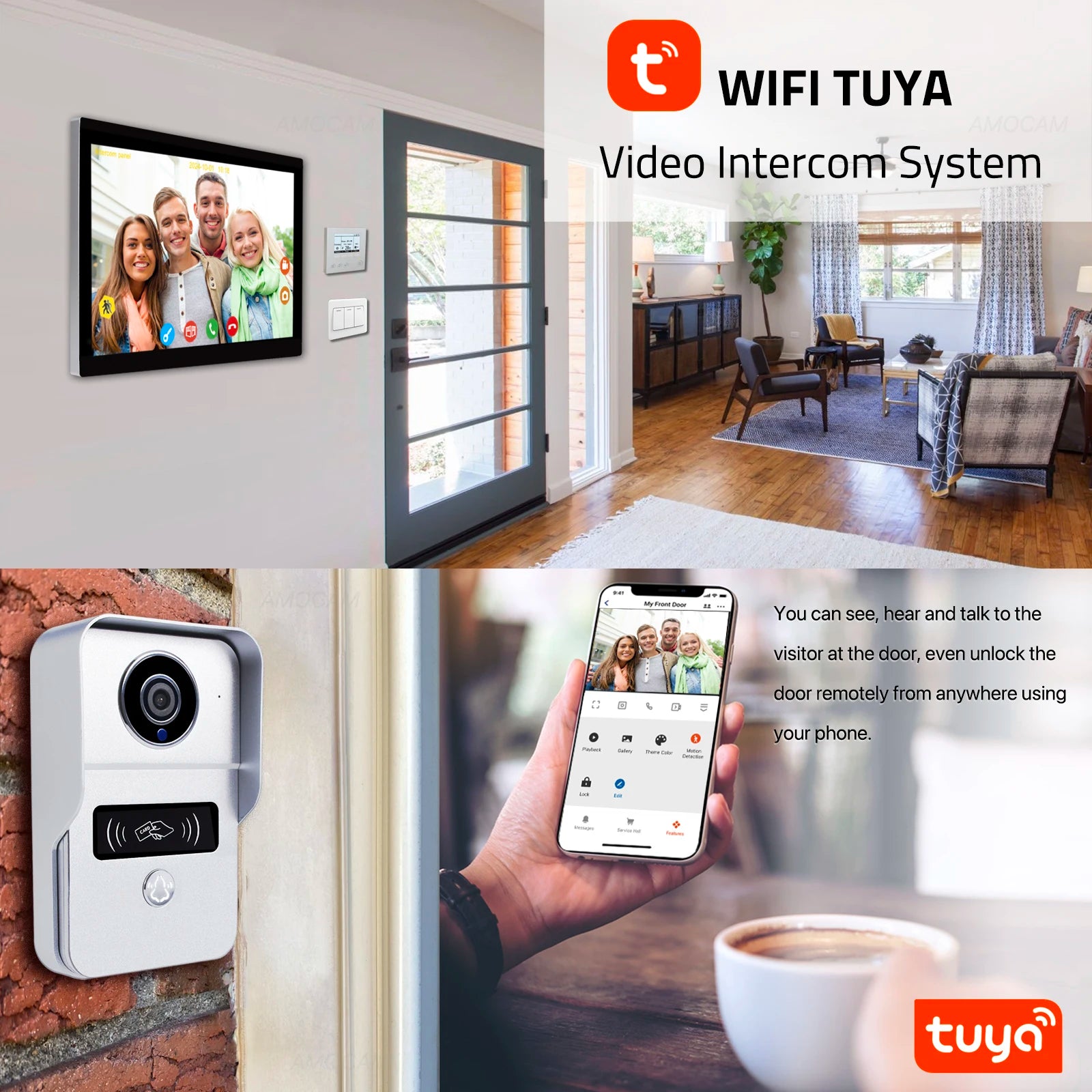 2 Wire Digital Video Intercom System, 7 / 10.1 Inch Wireless WIFI Monitor 1080P Doorphone Camera Video Doorbell Card Tuya Unlock