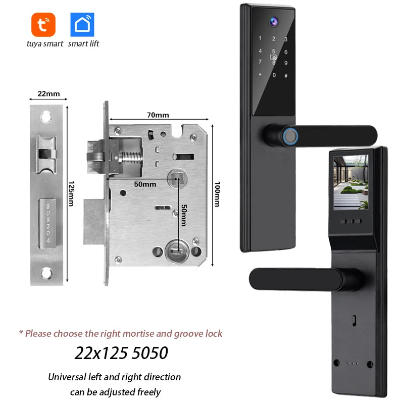 Tuya WiFi Digital Electronic Smart Door Lock with Camera Photo Capture for Residential and Apartment Entrance doors