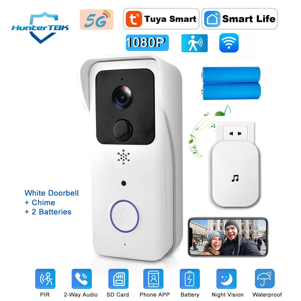 5G 2.4G WiFi Video Doorbell 1080P Tuya Smart Outdoor Wireless Intercom Waterproof Wireless Camera Ringing Bell