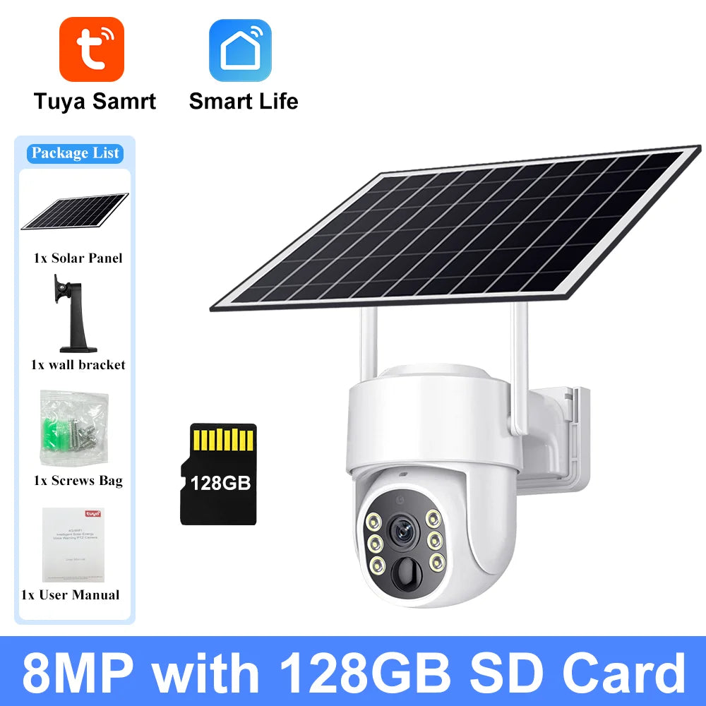 Tuya Solar WiFi Security Camera Outdoor Wireless 8MP Low Power Battery PTZ Camera PIR Motion Detection CCTV Video Surveieillance