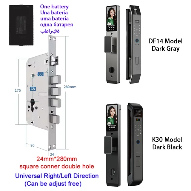 Tuya APP Smart Life APP Control Voice Intercom Smart Lock 3D Face Recognition Fingerprint Password Smart  Door Lock With Camera