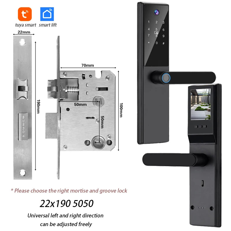 Tuya WiFi Digital Electronic Smart Door Lock with Camera Photo Capture for Residential and Apartment Entrance doors