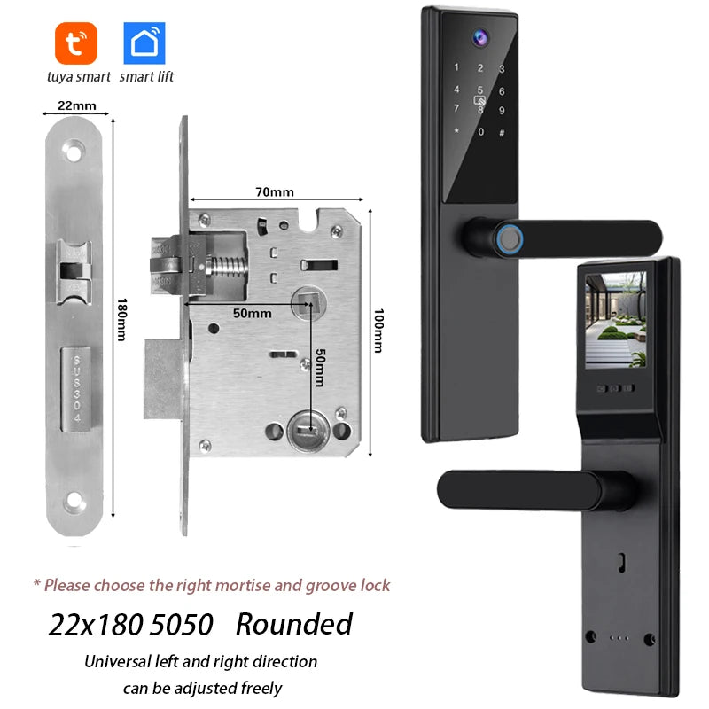 Tuya WiFi Digital Electronic Smart Door Lock with Camera Photo Capture for Residential and Apartment Entrance doors
