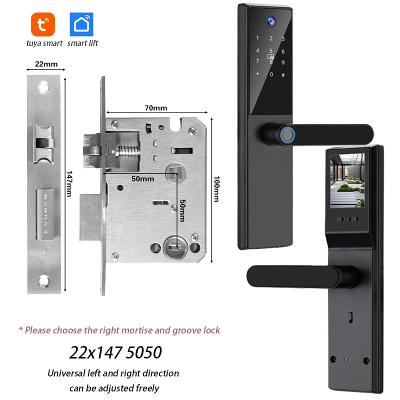 Tuya WiFi Digital Electronic Smart Door Lock with Camera Photo Capture for Residential and Apartment Entrance doors