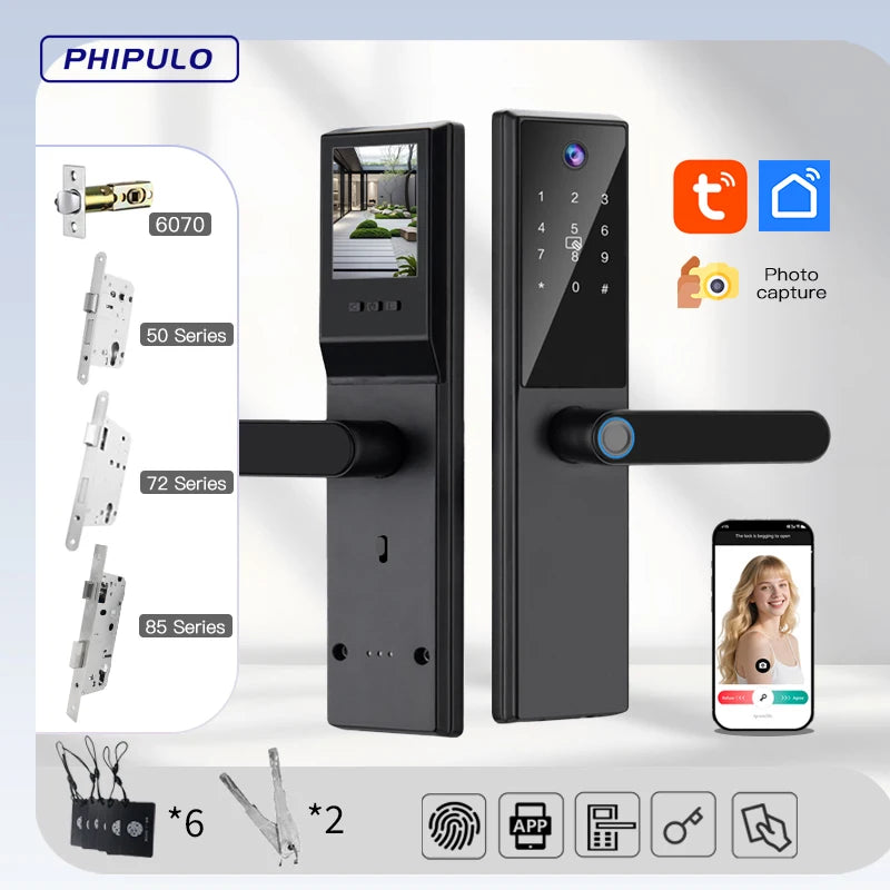 Tuya WiFi Digital Electronic Smart Door Lock with Camera Photo Capture for Residential and Apartment Entrance doors