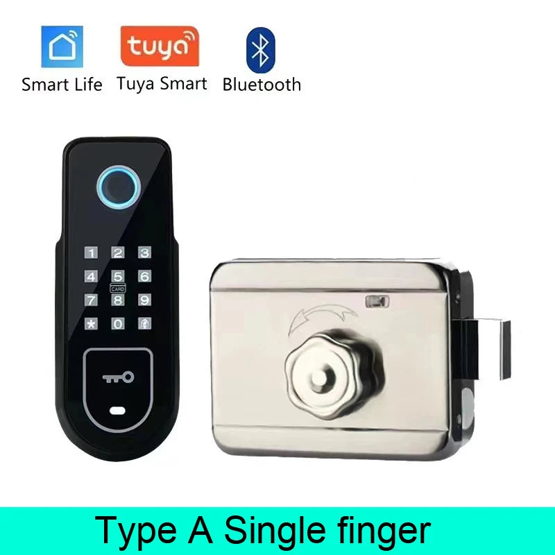 Bluetooth Tuya App Fingerprint Smart Door Lock Gate Password RFID Card Rim Bolt Lock Electronic Door Lock