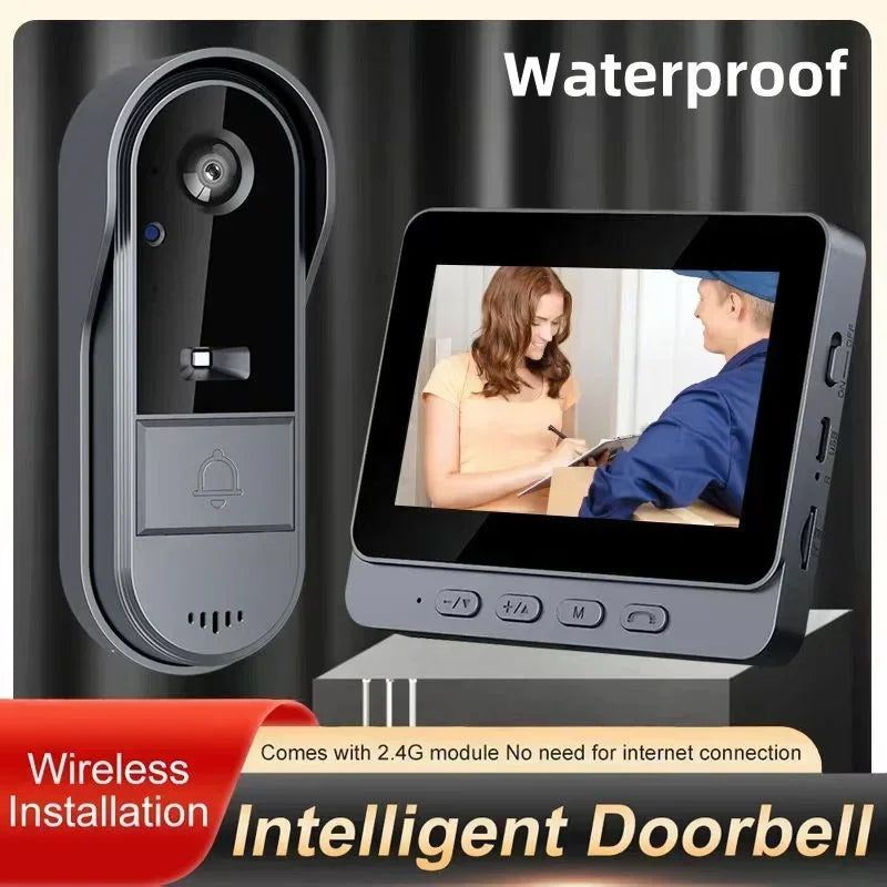 Wireless Intercom Doorbell Night Vision HD 4.3in LPS Screen Video Doorbell Camera Smart Home Security Visual Doorbell