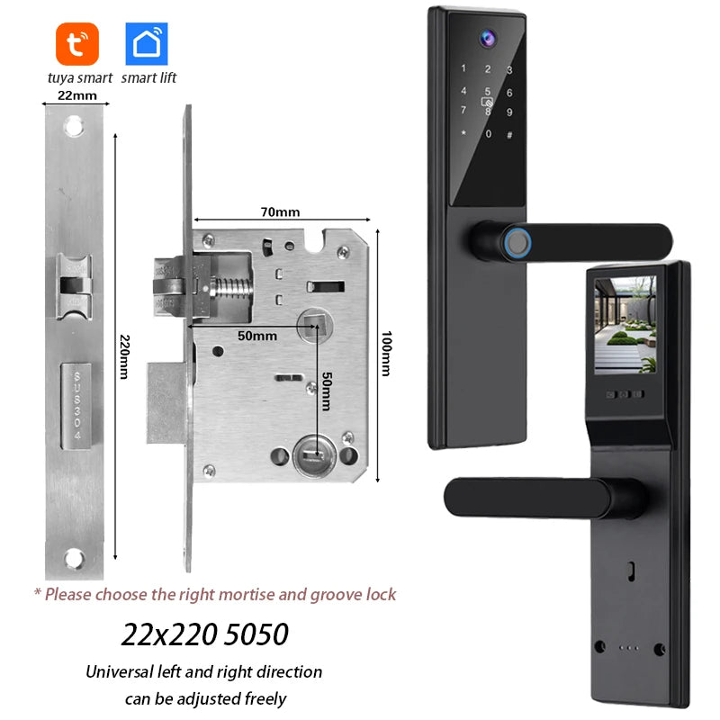 Tuya WiFi Digital Electronic Smart Door Lock with Camera Photo Capture for Residential and Apartment Entrance doors