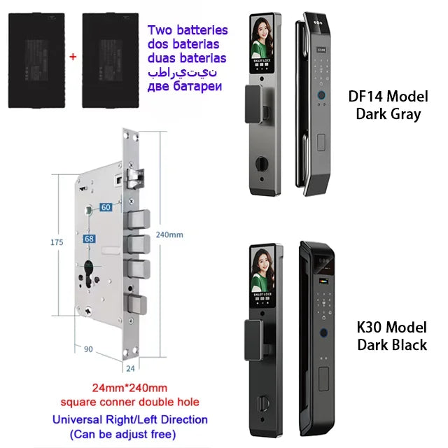 Tuya APP Smart Life APP Control Voice Intercom Smart Lock 3D Face Recognition Fingerprint Password Smart  Door Lock With Camera