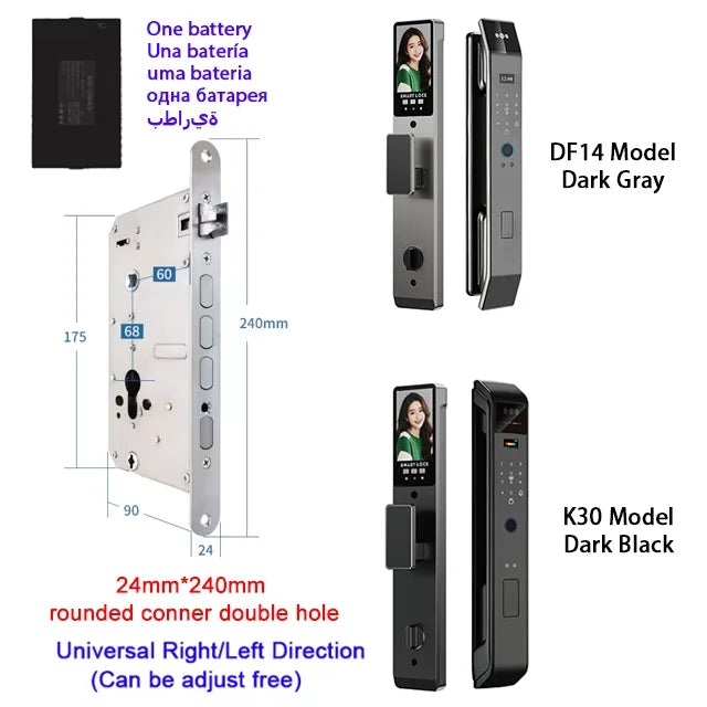 Tuya APP Smart Life APP Control Voice Intercom Smart Lock 3D Face Recognition Fingerprint Password Smart  Door Lock With Camera