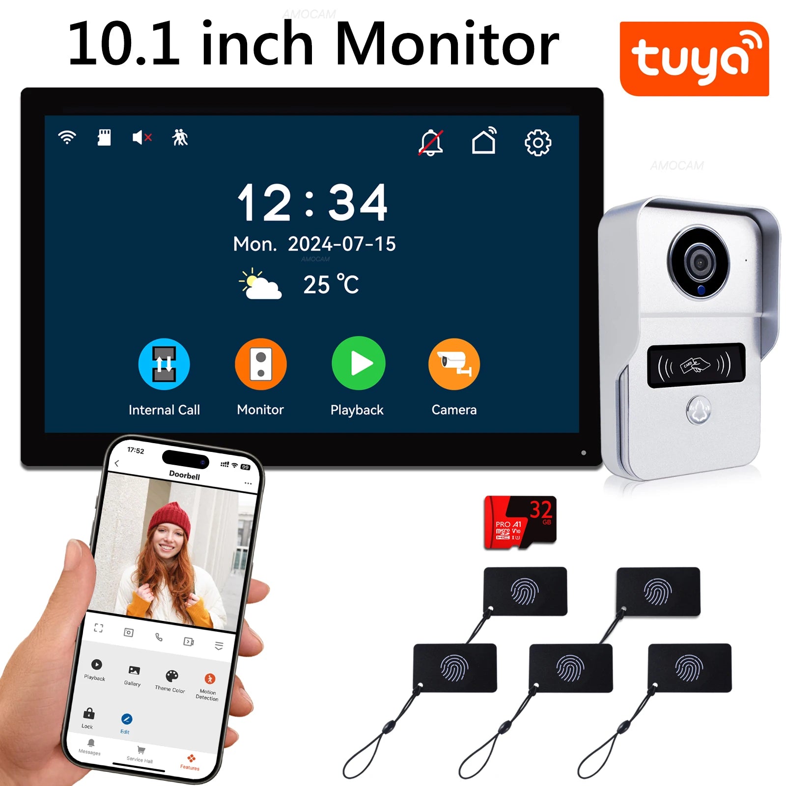 2 Wire Digital Video Intercom System, 7 / 10.1 Inch Wireless WIFI Monitor 1080P Doorphone Camera Video Doorbell Card Tuya Unlock