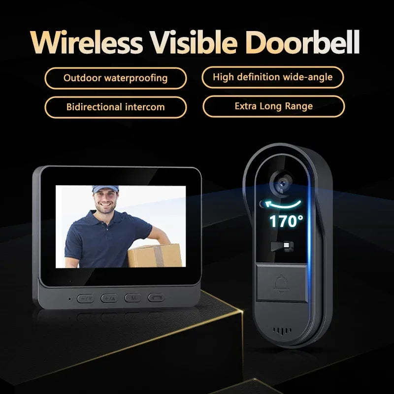 Wireless Intercom Doorbell Night Vision HD 4.3in LPS Screen Video Doorbell Camera Smart Home Security Visual Doorbell