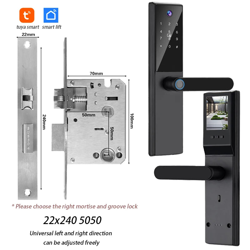 Tuya WiFi Digital Electronic Smart Door Lock with Camera Photo Capture for Residential and Apartment Entrance doors